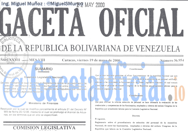 Gaceta Oficial 36954 del 19 Mayo 2000