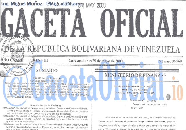 Gaceta Oficial 36960 del 29 Mayo 2000