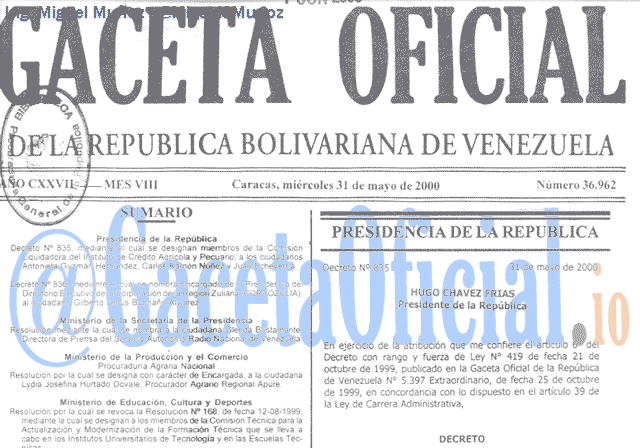 Gaceta Oficial 36962 del 31 Mayo 2000