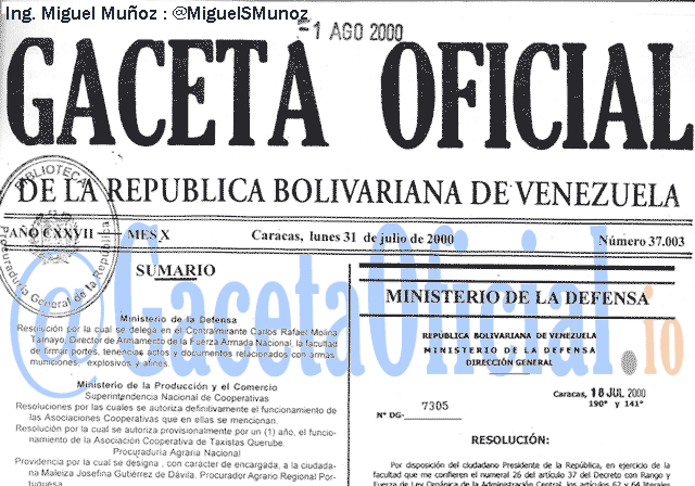 Gaceta Oficial 37003 del 31 Julio 2000