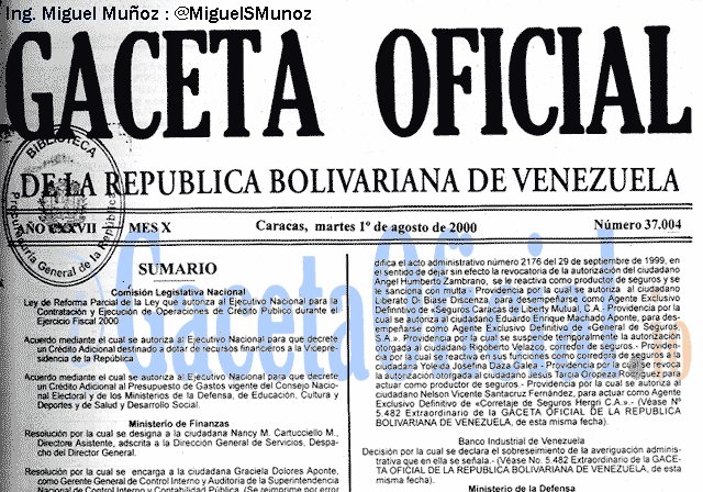 Gaceta Oficial 37004 del 1 Agosto 2000