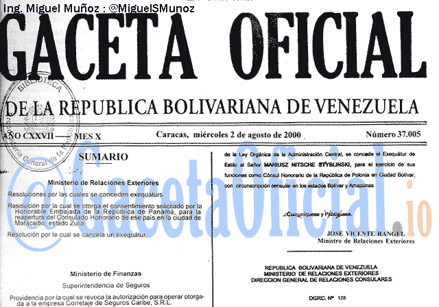 Gaceta Oficial 37005 del 2 Agosto 2000