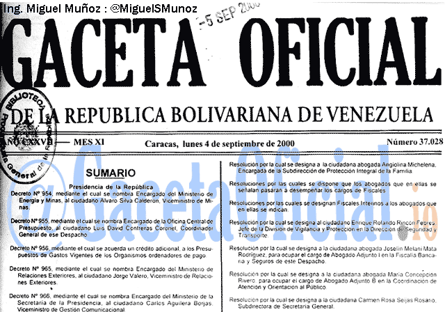 Gaceta Oficial 37028 del 4 Septiembre 2000