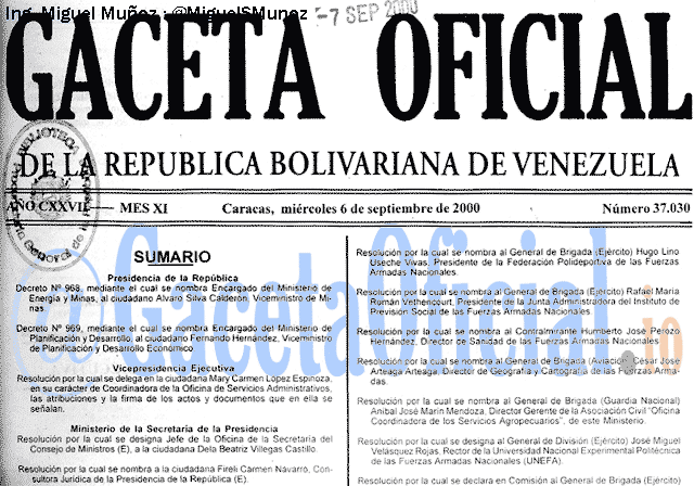 Gaceta Oficial 37030 del 6 Septiembre 2000