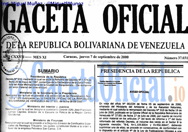 Gaceta Oficial 37031 del 7 Septiembre 2000