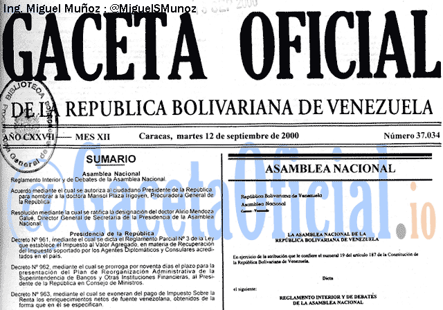 Gaceta Oficial 37034 del 12 Septiembre 2000