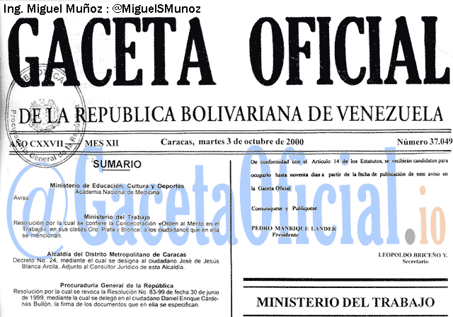 Gaceta Oficial 37049 del 3 Octubre 2000