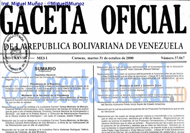 Gaceta Oficial 37067 del 31 Octubre 2000