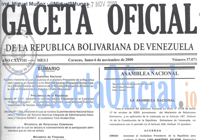 Gaceta Oficial 37071 del 6 Noviembre 2000