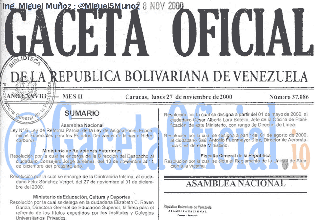 Gaceta Oficial 37086 del 27 Noviembre 2000