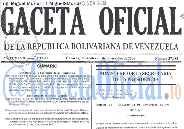 Gaceta Oficial 37088 del 29 Noviembre 2000