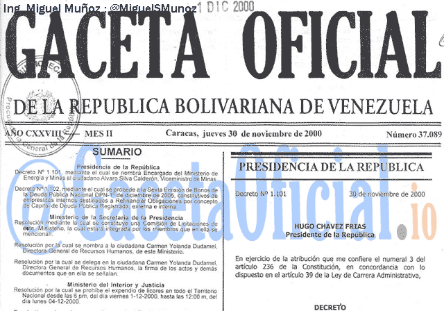 Gaceta Oficial 37089 del 30 Noviembre 2000