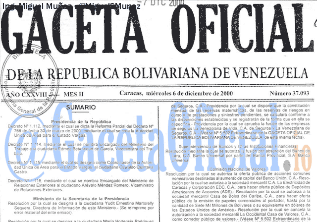 Gaceta Oficial 37093 del 6 Diciembre 2000