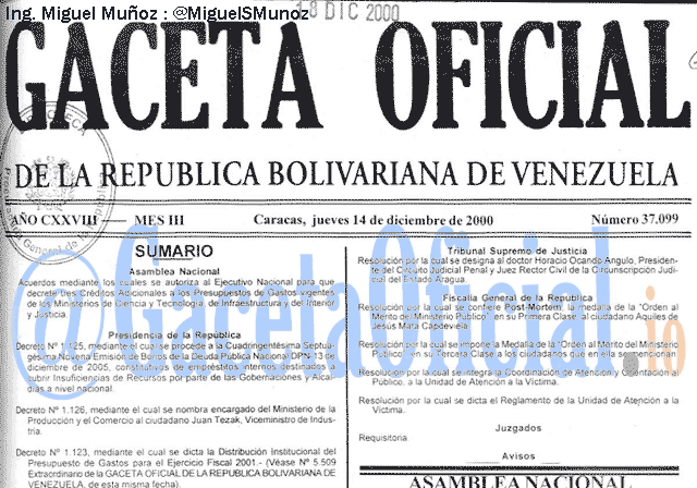 Gaceta Oficial 37099 del 14 Diciembre 2000