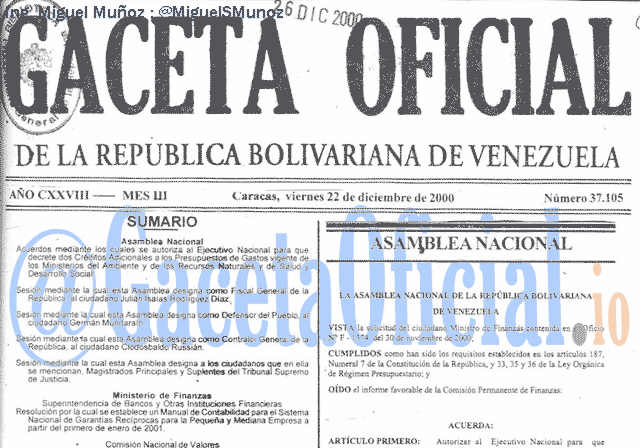 Gaceta Oficial 37105 del 22 Diciembre 2000