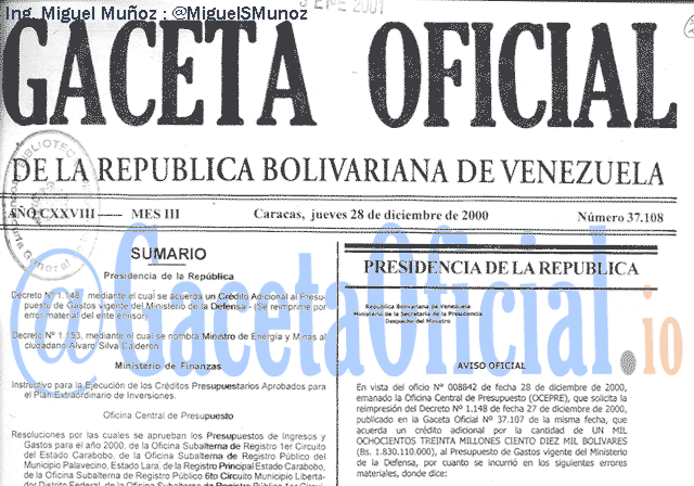 Gaceta Oficial 37108 del 28 Diciembre 2000