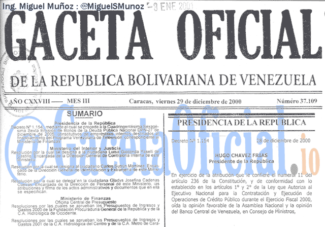 Gaceta Oficial 37109 del 29 Diciembre 2000