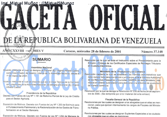 Gaceta Oficial 37148 del 28 Febrero 2001