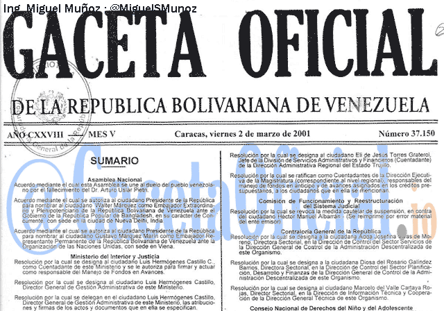 Gaceta Oficial 37150 del 2 Marzo 2001