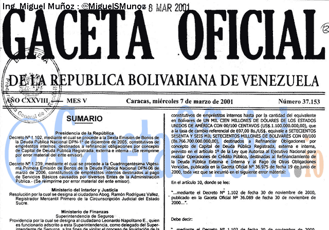 Gaceta Oficial 37153 del 7 Marzo 2001