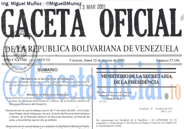 Gaceta Oficial 37156 del 12 Marzo 2001
