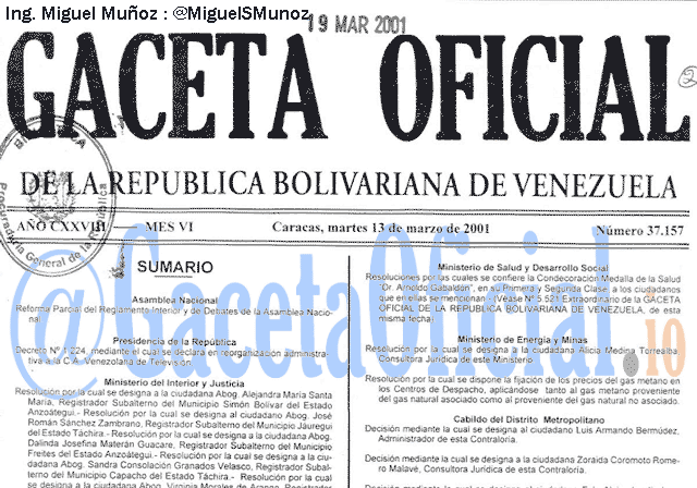 Gaceta Oficial 37157 del 13 Marzo 2001