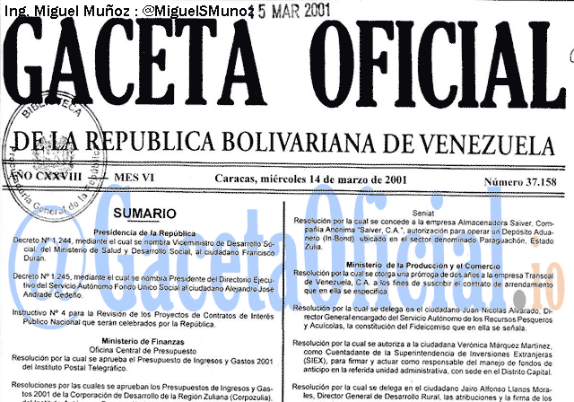 Gaceta Oficial 37158 del 14 Marzo 2001
