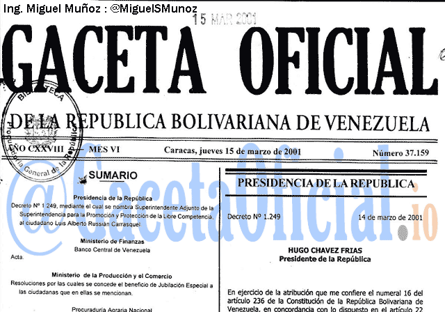 Gaceta Oficial 37159 del 15 Marzo 2001