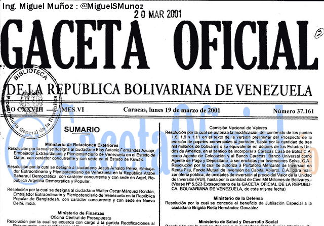 Gaceta Oficial 37161 del 19 Marzo 2001