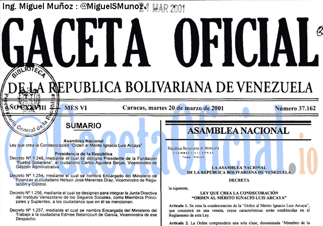 Gaceta Oficial 37162 del 20 Marzo 2001