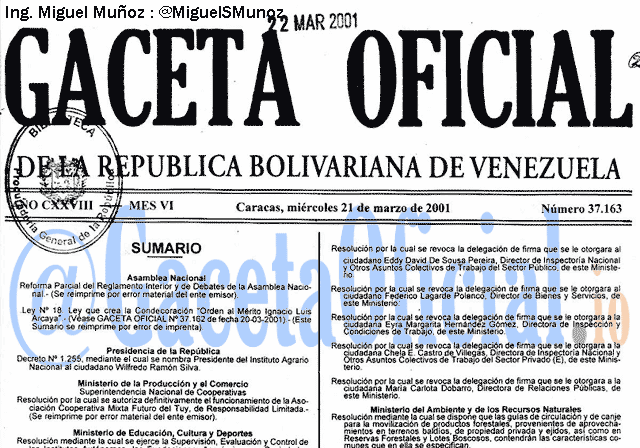 Gaceta Oficial 37163 del 21 Marzo 2001