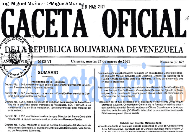 Gaceta Oficial 37167 del 27 Marzo 2001