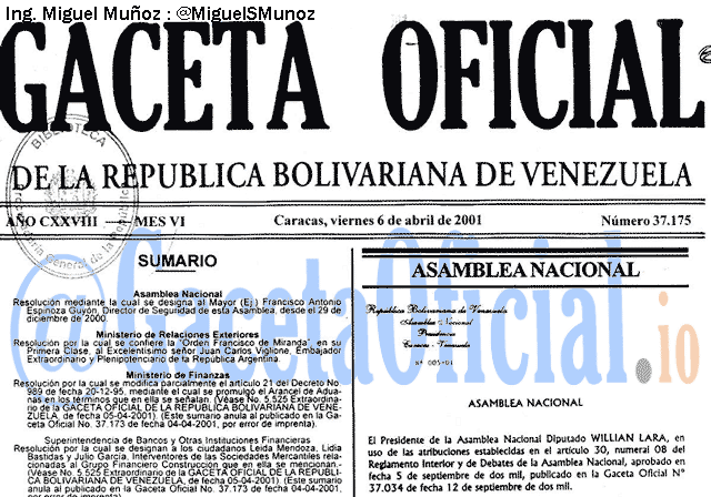 Gaceta Oficial 37175 del 6 Abril 2001