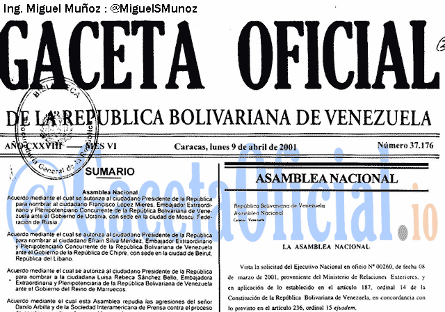 Gaceta Oficial 37176 del 9 Abril 2001