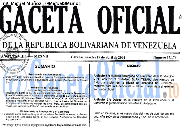 Gaceta Oficial 37179 del 17 Abril 2001
