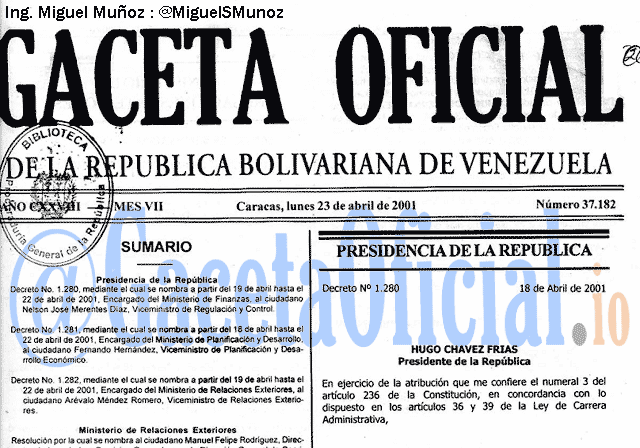 Gaceta Oficial 37182 del 23 Abril 2001