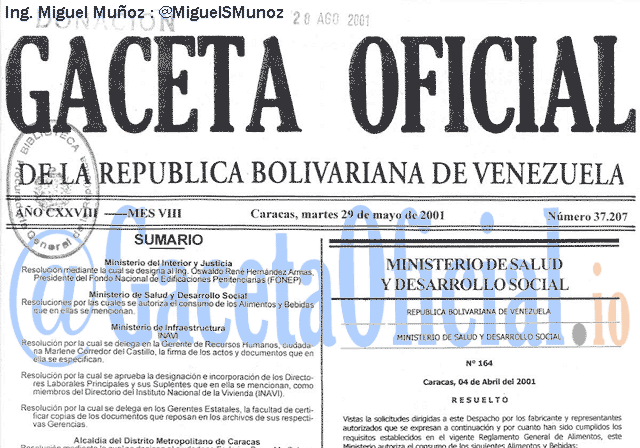 Gaceta Oficial 37207 del 29 Mayo 2001