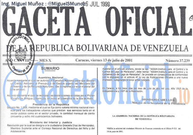 Gaceta Oficial 37239 del 13 Julio 2001