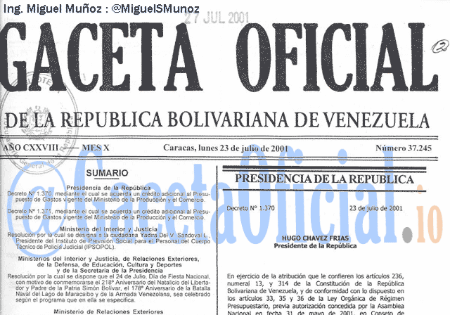 Gaceta Oficial 37245 del 23 Julio 2001