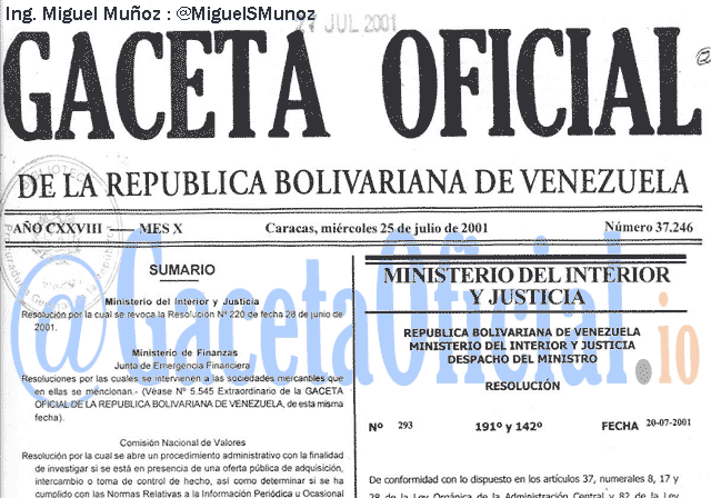 Gaceta Oficial 37246 del 25 Julio 2001
