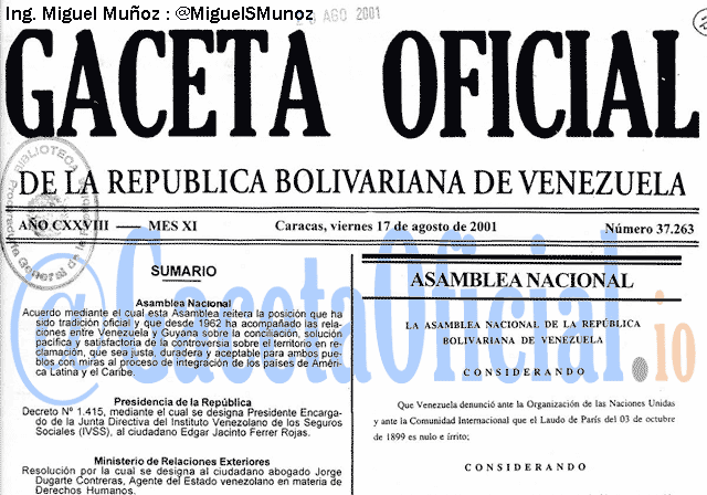 Gaceta Oficial 37263 del 17 Agosto 2001