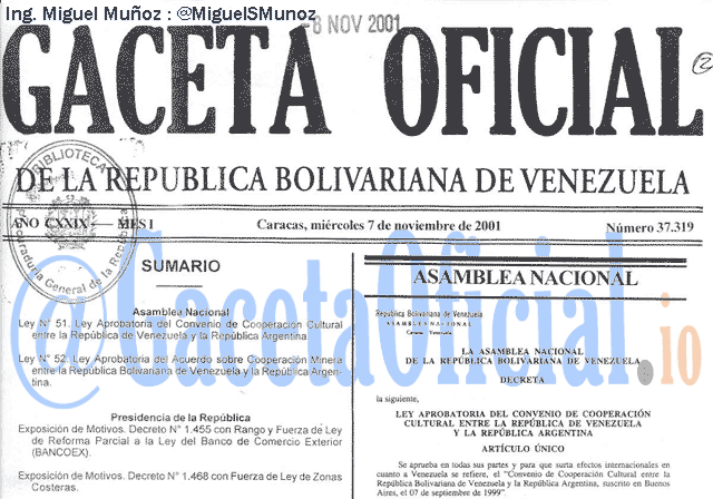 Gaceta Oficial 37319 del 7 Noviembre 2001