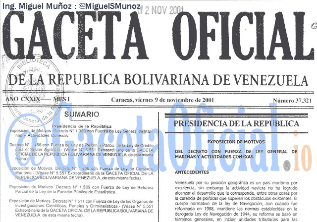 Gaceta Oficial 37321 del 9 Noviembre 2001