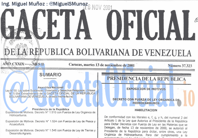 Gaceta Oficial 37323 del 13 Noviembre 2001
