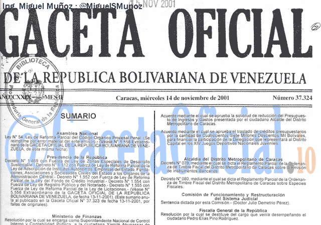 Gaceta Oficial 37324 del 14 Noviembre 2001