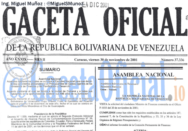 Gaceta Oficial 37336 del 30 Noviembre 2001