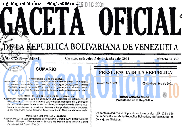 Gaceta Oficial 37339 del 5 Diciembre 2001