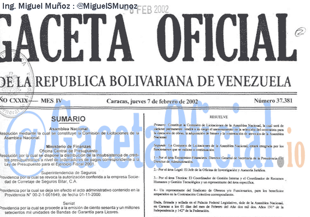 Gaceta Oficial 37381 del 7 Febrero 2002