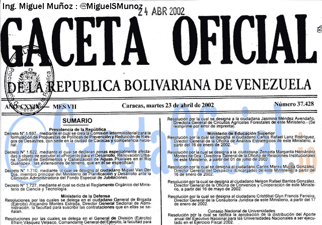 Gaceta Oficial 37428 del 23 Abril 2002