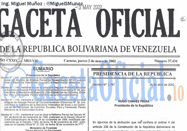 Gaceta Oficial 37434 del 2 Mayo 2002